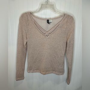 Divided H&M Sheer Long Sleeve V-Neck Sparkle Top